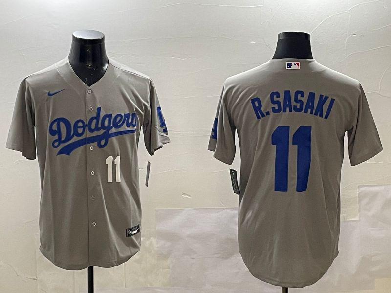 Men Los Angeles Dodgers #11 R.Sasaki Grey Game 2025 Nike MLB Jersey style 10->los angeles dodgers->MLB Jersey